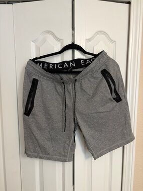 American Eagle Outfitters Gray Athletic Drawstring Zip-Pocket Shorts